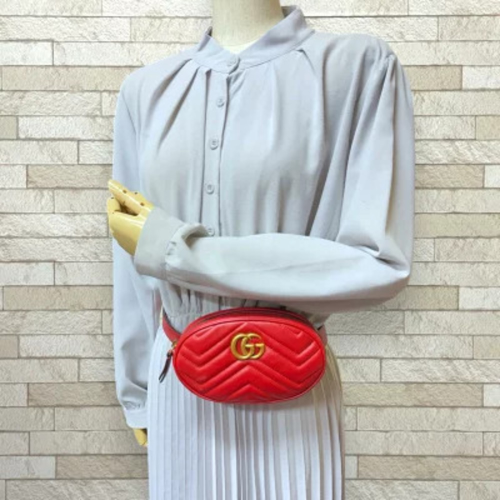 Gucci Bag Leather GG Marmont Red Waist